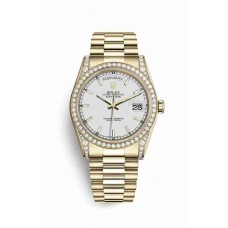 Replica Rolex Day-Date 36 18 ct yellow gold lugs set diamonds 118388 White Dial Watch m118388-0186