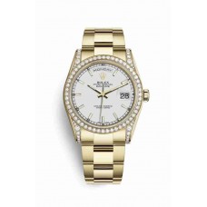 Replica Rolex Day-Date 36 18 ct yellow gold lugs set diamonds 118388 White Dial Watch m118388-0187