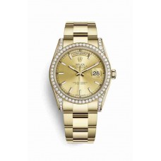 Replica Rolex Day-Date 36 18 ct yellow gold lugs set diamonds 118388 Champagne-colour Dial Watch m118388-0188