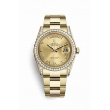 Replica Rolex Day-Date 36 18 ct yellow gold lugs set diamonds 118388 Champagne-colour Dial Watch m118388-0189