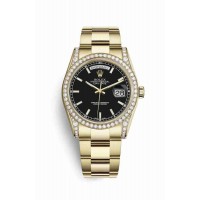 Replica Rolex Day-Date 36 18 ct yellow gold lugs set diamonds 118388 Black Dial Watch m118388-0190