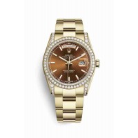 Replica Rolex Day-Date 36 18 ct yellow gold lugs set diamonds 118388 Cognac Dial Watch m118388-0194