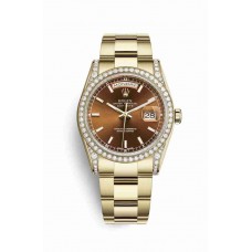 Replica Rolex Day-Date 36 18 ct yellow gold lugs set diamonds 118388 Cognac Dial Watch m118388-0194