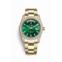 Replica Rolex Day-Date 36 18 ct yellow gold lugs set diamonds 118388 Green Dial Watch m118388-0195