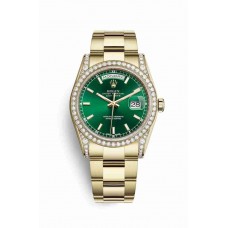 Replica Rolex Day-Date 36 18 ct yellow gold lugs set diamonds 118388 Green Dial Watch m118388-0195