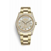 Replica Rolex Day-Date 36 18 ct yellow gold lugs set diamonds 118388 White mother-of-pearl diamond paved Dial Watch m118388-0196