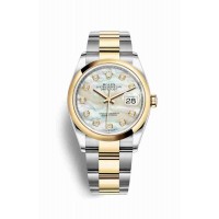 Replica Rolex Datejust 36 Yellow Rolesor Oystersteel 18 ct yellow gold 126203 White mother-of-pearl set diamonds Dial Watch m126203-0024