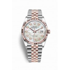 Replica Rolex Datejust 36 Everose Rolesor Oystersteel 18 ct Everose gold 126231 White mother-of-pearl set diamonds Dial Watch m126231-0021