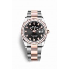 Replica Rolex Datejust 36 Everose Rolesor Oystersteel 18 ct Everose gold 126281RBR Black set diamonds Dial Watch m126281rbr-0008