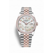 Replica Rolex Datejust 36 Everose Rolesor Oystersteel 18 ct Everose gold 126281RBR White mother-of-pearl set diamonds Dial Watch m126281rbr-0009