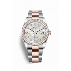 Replica Rolex Datejust 36 Everose Rolesor Oystersteel 18 ct Everose gold 126281RBR White mother-of-pearl set diamonds Dial Watch m126281rbr-0010