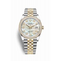 Replica Rolex Datejust 36 Yellow Rolesor Oystersteel 18 ct yellow gold 126283RBR White mother-of-pearl set diamonds Dial Watch m126283rbr-0009