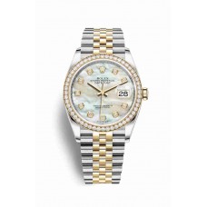 Replica Rolex Datejust 36 Yellow Rolesor Oystersteel 18 ct yellow gold 126283RBR White mother-of-pearl set diamonds Dial Watch m126283rbr-0009