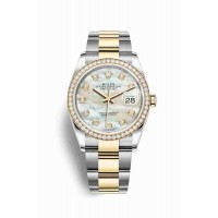 Replica Rolex Datejust 36 Yellow Rolesor Oystersteel 18 ct yellow gold 126283RBR White mother-of-pearl set diamonds Dial Watch m126283rbr-0010