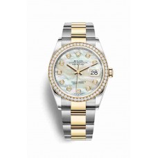 Replica Rolex Datejust 36 Yellow Rolesor Oystersteel 18 ct yellow gold 126283RBR White mother-of-pearl set diamonds Dial Watch m126283rbr-0010