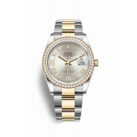 Replica Rolex Datejust 36 Yellow Rolesor Oystersteel 18 ct yellow gold 126283RBR Silver set diamonds Dial Watch m126283rbr-0018