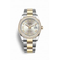 Replica Rolex Datejust 36 Yellow Rolesor Oystersteel 18 ct yellow gold 126283RBR Silver set diamonds Dial Watch m126283rbr-0018