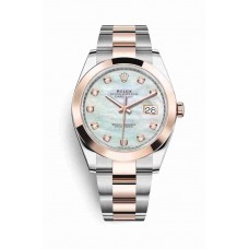 Replica Rolex Datejust 41 Everose Rolesor Oystersteel 18 ct Everose gold 126301 White mother-of-pearl set diamonds Dial Watch m126301-0013