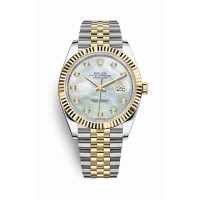 Replica Rolex Datejust 41 Yellow Rolesor Oystersteel 18 ct yellow gold 126333 White mother-of-pearl set diamonds Dial Watch m126333-0018