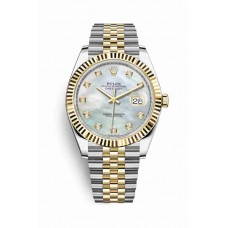 Replica Rolex Datejust 41 Yellow Rolesor Oystersteel 18 ct yellow gold 126333 White mother-of-pearl set diamonds Dial Watch m126333-0018