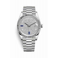 Replica Rolex Day-Date 40 18 ct white gold 228239 Paved diamonds sapphires Dial Watch m228239-0049