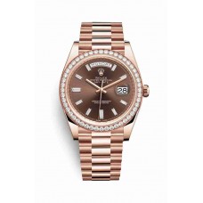 Replica Rolex Day-Date 40 18 ct Everose gold 228345RBR Chocolate set diamonds Dial Watch m228345rbr-0006