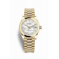 Replica Rolex Datejust 31 18 ct yellow gold 278248 White mother-of-pearl set diamonds Dial Watch m278248-0016