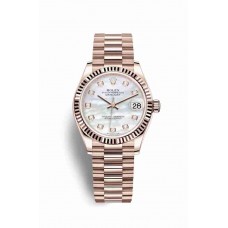 Replica Rolex Datejust 31 18 ct Everose gold 278275 White mother-of-pearl set diamonds Dial Watch m278275-0009