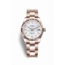 Replica Rolex Datejust 31 18 ct Everose gold 278275 White mother-of-pearl set diamonds Dial Watch m278275-0016