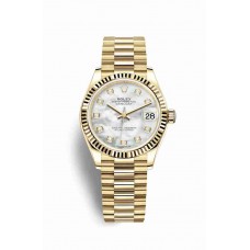 Replica Rolex Datejust 31 18 ct yellow gold 278278 White mother-of-pearl set diamonds Dial Watch m278278-0010