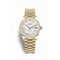 Replica Rolex Datejust 31 18 ct yellow gold 278288RBR White mother-of-pearl set diamonds Dial Watch m278288rbr-0006