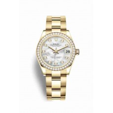 Replica Rolex Datejust 31 18 ct yellow gold 278288RBR White mother-of-pearl set diamonds Dial Watch m278288rbr-0013