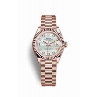 Replica Rolex Datejust 28 18 ct Everose gold 279175 White mother-of-pearl set diamonds Dial Watch m279175-0017