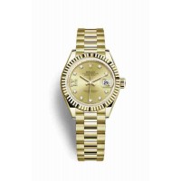 Replica Rolex Datejust 28 18 ct yellow gold 279178 Champagne-colour set diamonds Dial Watch m279178-0013