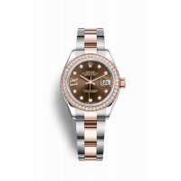 Replica Rolex Datejust 28 Everose Rolesor Oystersteel 18 ct Everose gold 279381RBR Chocolate set diamonds Dial Watch m279381rbr-0004