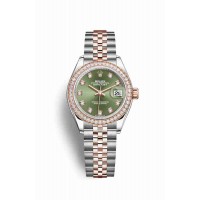 Replica Rolex Datejust 28 Everose Rolesor Oystersteel 18 ct Everose gold 279381RBR Olive green set diamonds Dial Watch m279381rbr-0007