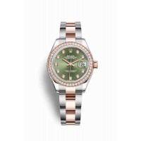 Replica Rolex Datejust 28 Everose Rolesor Oystersteel 18 ct Everose gold 279381RBR Olive green set diamonds Dial Watch m279381rbr-0008