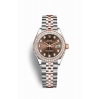 Replica Rolex Datejust 28 Everose Rolesor Oystersteel 18 ct Everose gold 279381RBR Chocolate set diamonds Dial Watch m279381rbr-0011