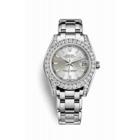 Replica Rolex Pearlmaster 34 18 ct white gold lugs set diamonds 81159 Silver Dial Watch m81159-0051