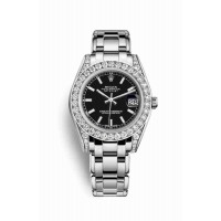 Replica Rolex Pearlmaster 34 18 ct white gold lugs set diamonds 81159 Black Dial Watch m81159-0053