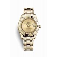 Replica Rolex Pearlmaster 34 18 ct yellow gold 81318 Champagne-colour Dial Watch m81318-0018