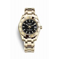 Replica Rolex Pearlmaster 34 18 ct yellow gold 81318 Black Dial Watch m81318-0028