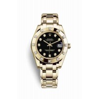 Replica Rolex Pearlmaster 34 18 ct yellow gold 81318 Black set diamonds Dial Watch m81318-0030