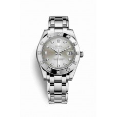 Replica Rolex Pearlmaster 34 18 ct white gold 81319 Silver set diamonds Dial Watch m81319-0001