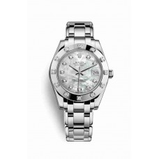 Replica Rolex Pearlmaster 34 18 ct white gold 81319 White mother-of-pearl set diamonds Dial Watch m81319-0007
