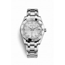 Replica Rolex Pearlmaster 34 18 ct white gold 81319 Silver Jubilee design set diamonds Dial Watch m81319-0009
