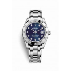 Replica Rolex Pearlmaster 34 18 ct white gold 81319 Blue set diamonds Dial Watch m81319-0015
