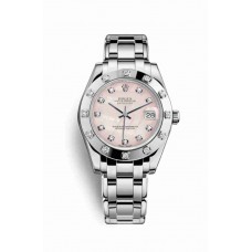 Replica Rolex Pearlmaster 34 18 ct white gold 81319 Pink mother-of-pearl set diamonds Dial Watch m81319-0017