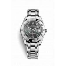 Replica Rolex Pearlmaster 34 18 ct white gold 81319 Dark rhodium raised floral motif Dial Watch m81319-0037
