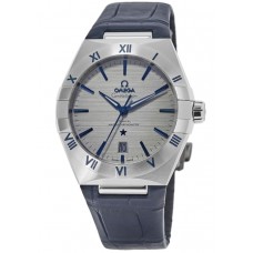 Omega Constellation Co-Axial Master Chronometer Grey Dial Blue Leather Strap Men's Replica Watch 131.13.39.20.06.002